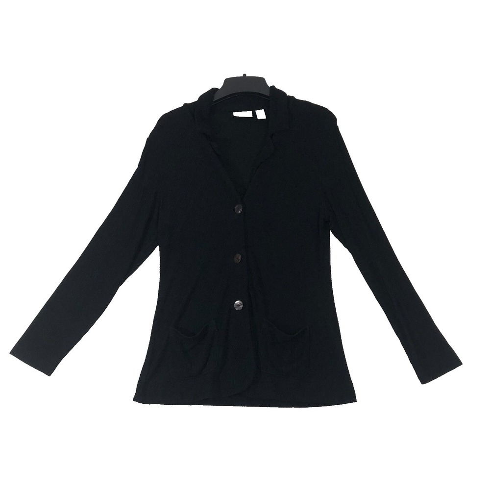 Chico's Travelers Cardigan Women's Size 1 Black Button Front Pockets Sweater